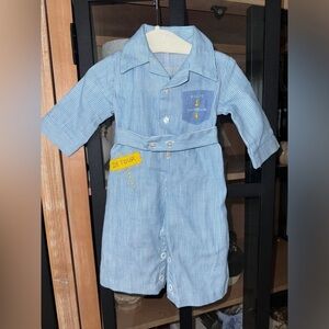 Vintage 70s Nanette Baby boy Romper long sleeve Keep Truckin’ jumpsuit applique